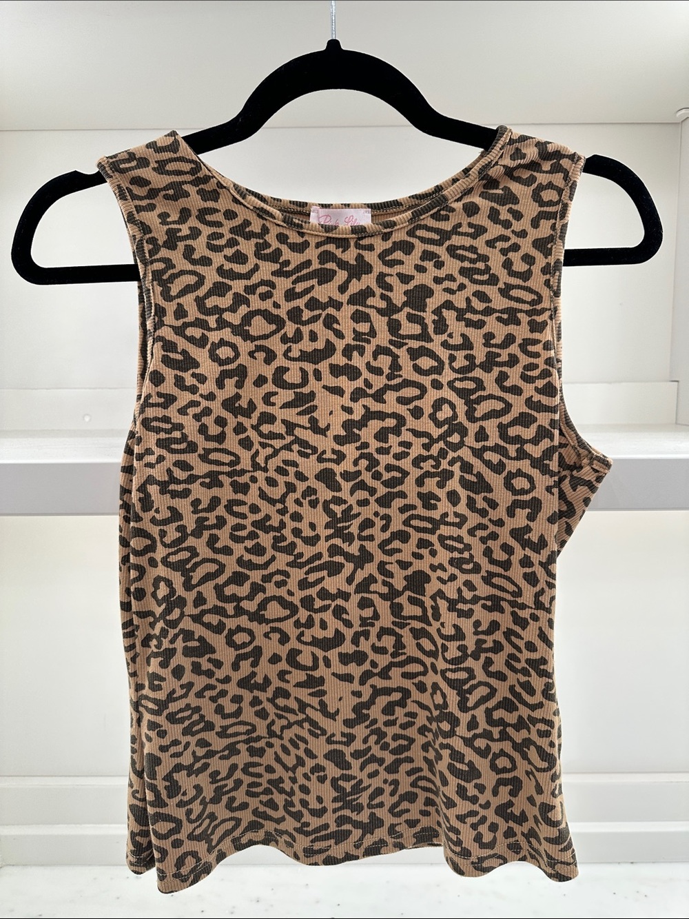 Pink Lily small Leopard Print Ribbed Tank Top - Tan/Black.  Like new